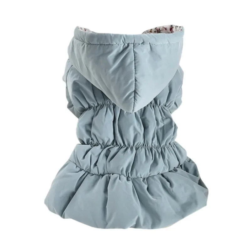 Dog Winter Coat Super Warm Floral Bubble Skirt Hooded Jacket for Puppies and Small Breeds