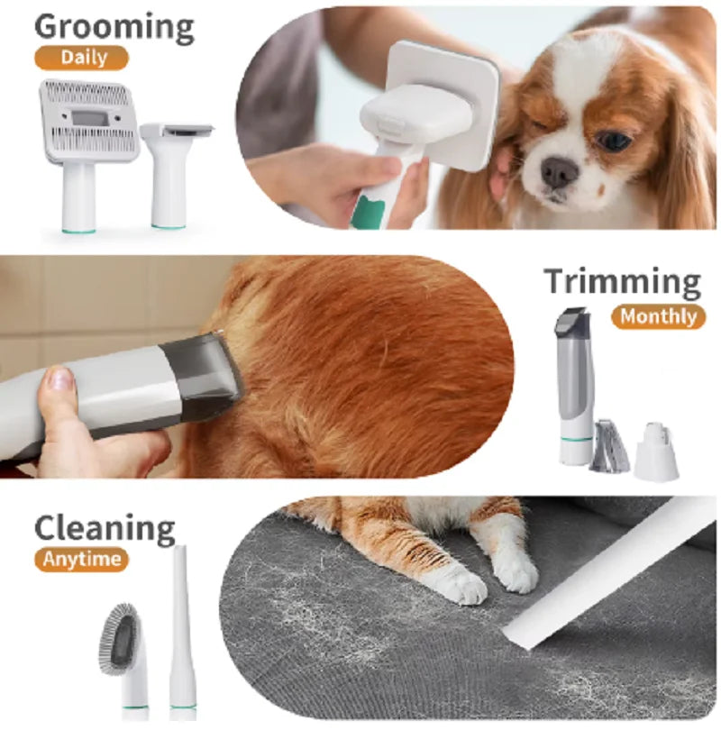 Pet Hair Vacuum Cleaner Dog Grooming Vacuum Cat Hair Dryer 7in1 Pet Grooming Kit Dogs Cats Shedding Hair Dryer Vacuum Cleaner