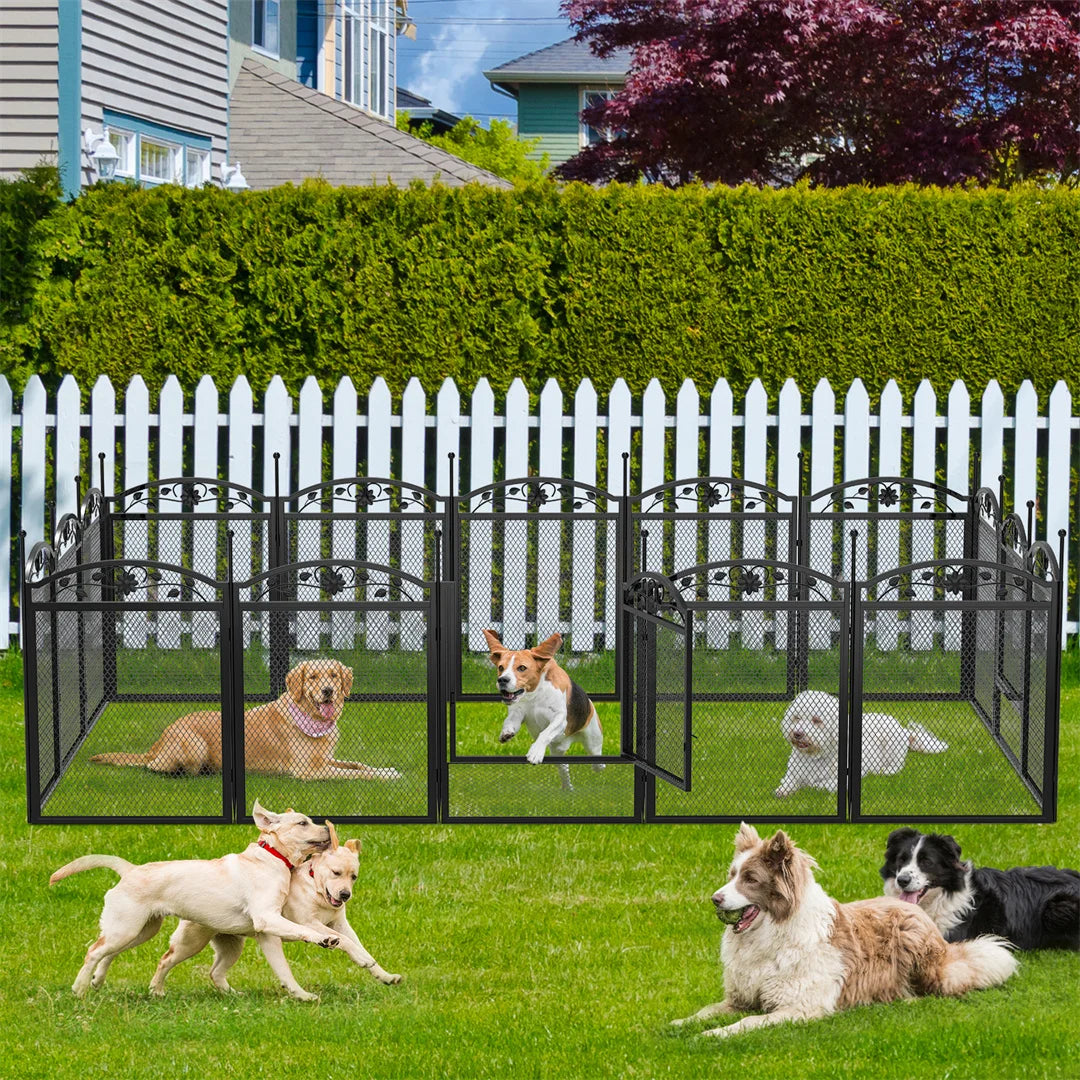 8 Panels DIY Heavy Duty Dog Playpen Indoor Outdoor Metal Fence with Waterproof Fertility Pad for Whelping and Training