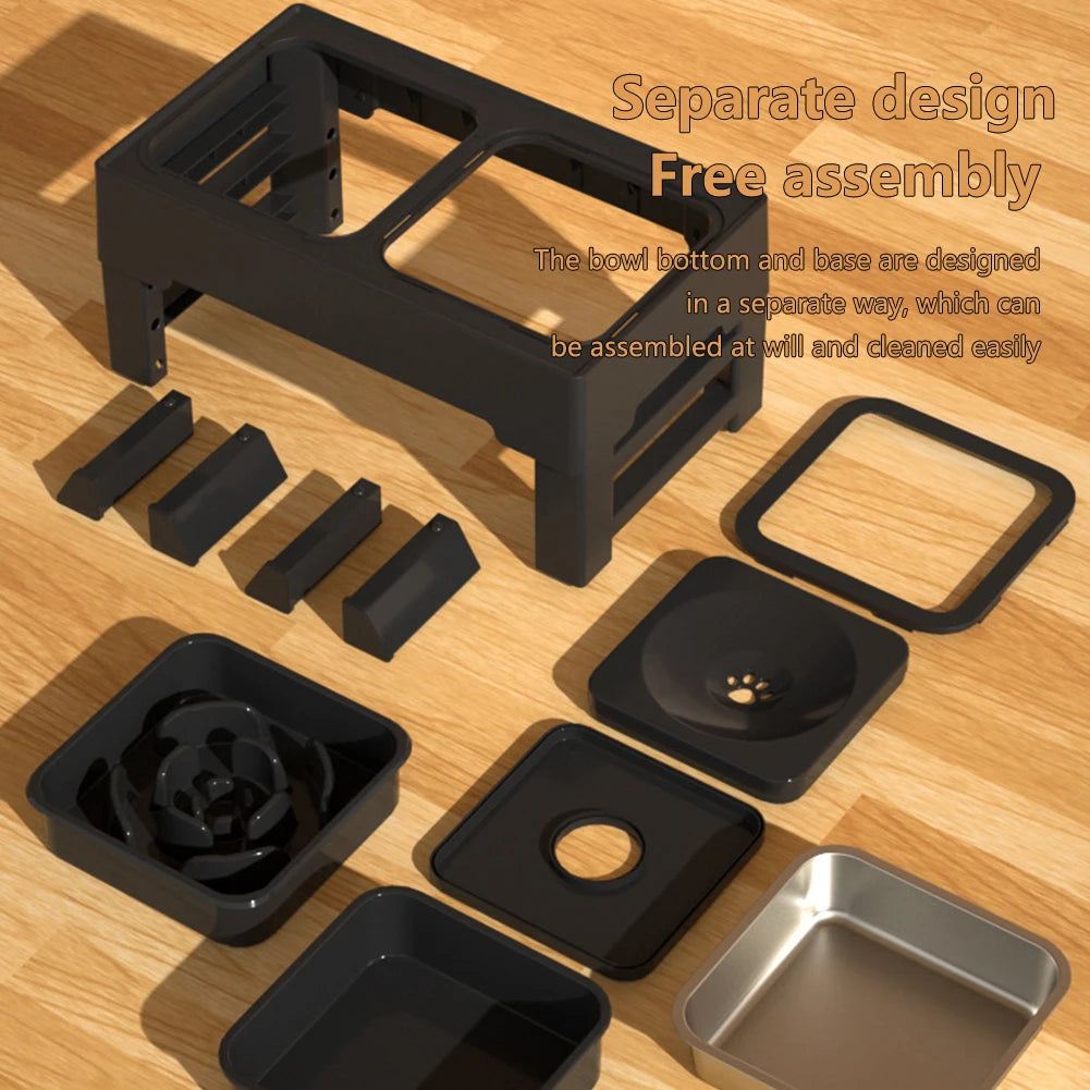 Elevated Dog Food Slow Feeder with Adjustable Heights Raised Dog Bowl Stand and Stainless Steel Bowls Anti Slip Dog Water Bowl