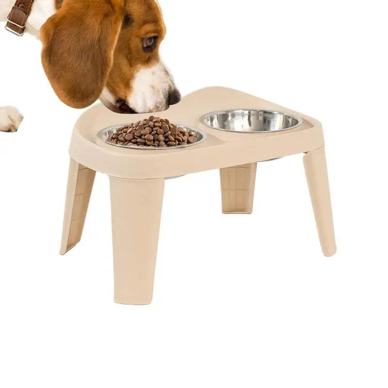 Elevated Dog Feeder with Foldable Raised Stand and Double Stainless Steel Bowls for Small Medium Large Dogs