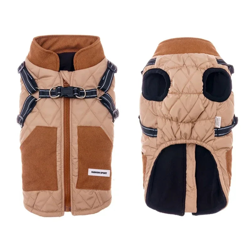 Winter Dog Clothes Zippered Harness Dog Coat Warm Pet Clothing Small Medium Dogs Jacket Chihuahua French Bulldog Coat Costume