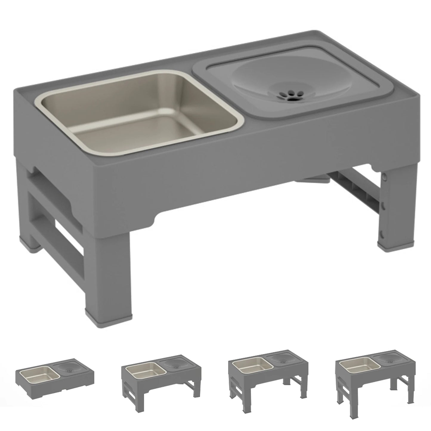 Elevated Dog Food Slow Feeder with Adjustable Heights Raised Dog Bowl Stand and Stainless Steel Bowls Anti Slip Dog Water Bowl