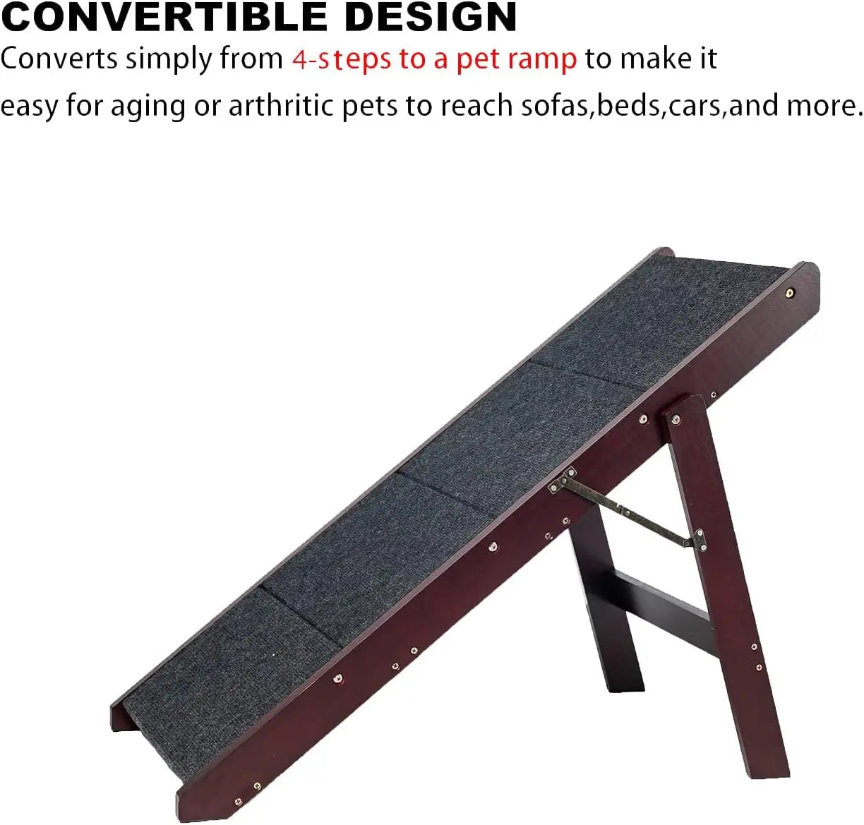 Wooden Pet Stairs/Pet Steps - 2-in-1 Foldable Stairs & Ramp for Beds and Cars - Portable Dog/Cat Ladder Up to 110 Pounds