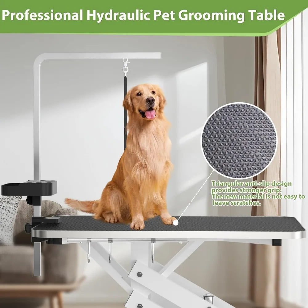 42" Hydraulic Pet Grooming Table w/Anti-Static Table Top, Heav Duty Z-Lift Dog Grooming Table/21-36 w/Armrests/Leash Covers