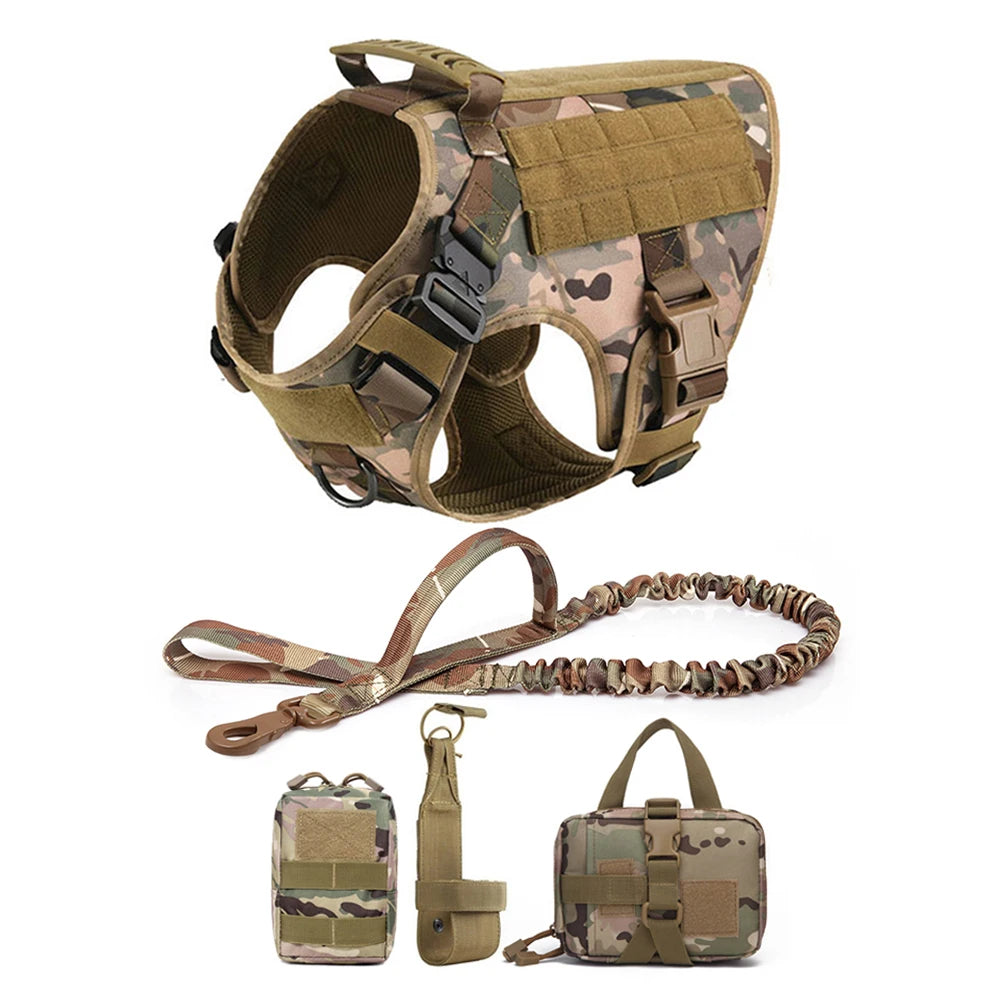 Military Dog Harness Leash Bags Set Tactical Vest Harnesses for Large Dogs German Shepherd Walking Training Hunting