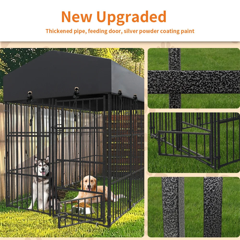 Heavy Duty Large Dog Kennel Pet Welded Metal Playpen Animal Cage with Roof Cover Outdoor Indoor Enclosure