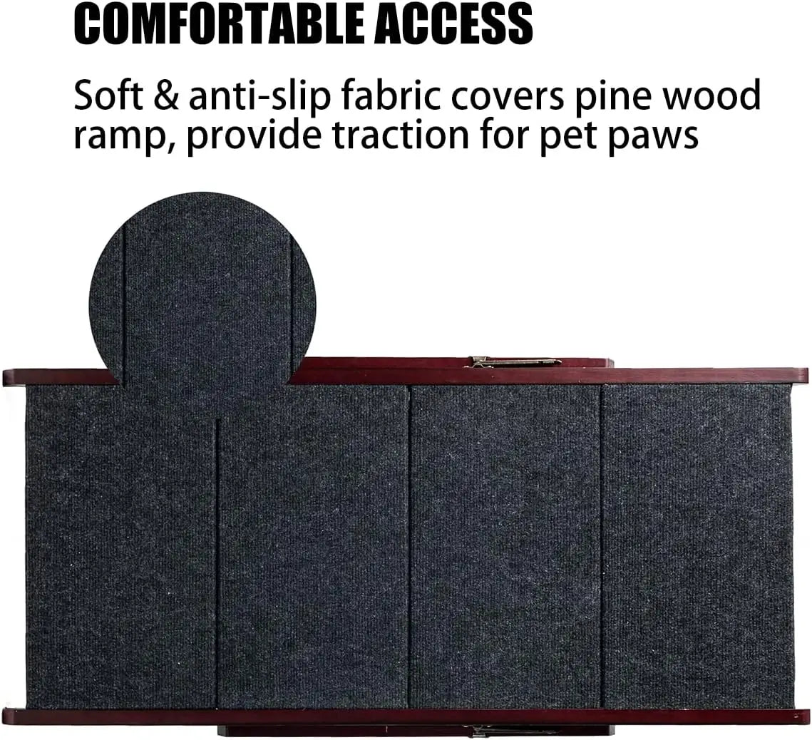 Wooden Pet Stairs/Pet Steps - 2-in-1 Foldable Stairs & Ramp for Beds and Cars - Portable Dog/Cat Ladder Up to 110 Pounds