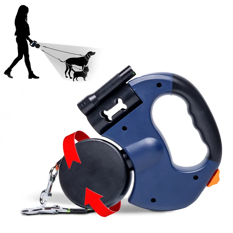 Automatic Retractable Two-End Pet Leash with Flashlight for Easy Dog Walking 10 Feet