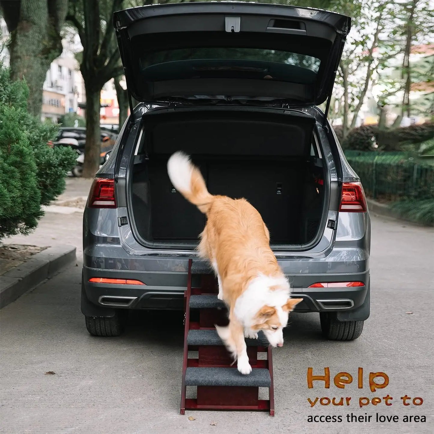 Wooden Pet Stairs/Pet Steps - 2-in-1 Foldable Stairs & Ramp for Beds and Cars - Portable Dog/Cat Ladder Up to 110 Pounds