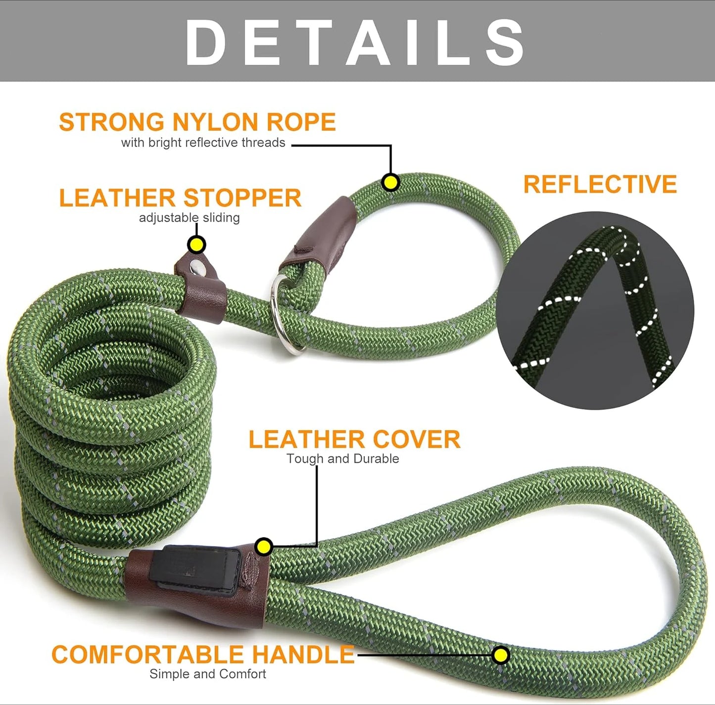 Durable Slip Lead Dog Leash Bulk Pack of 5 Comfortable Strong Rope Slip Leash for Large Medium and Small Dogs