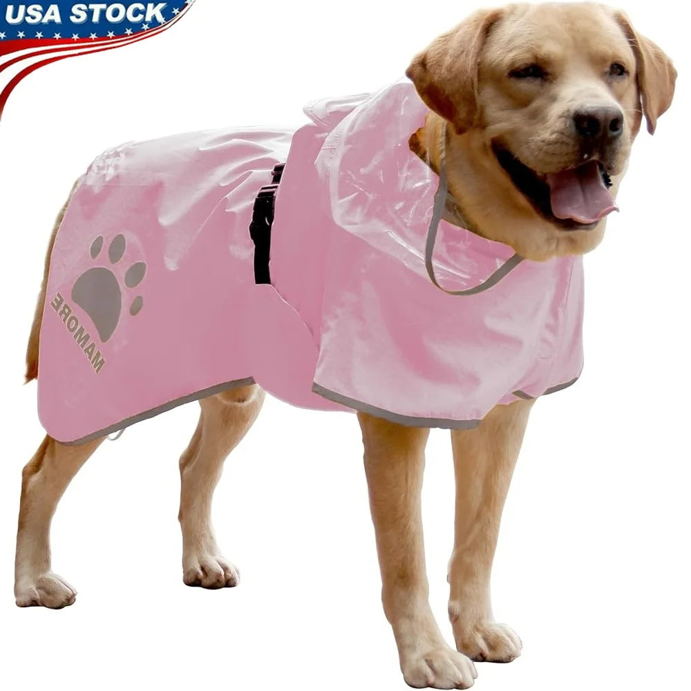 Breathable Waterproof Dog Raincoat Adjustable Hooded Poncho with Leash Hole and Reflective Strip for Medium Large Small Pets
