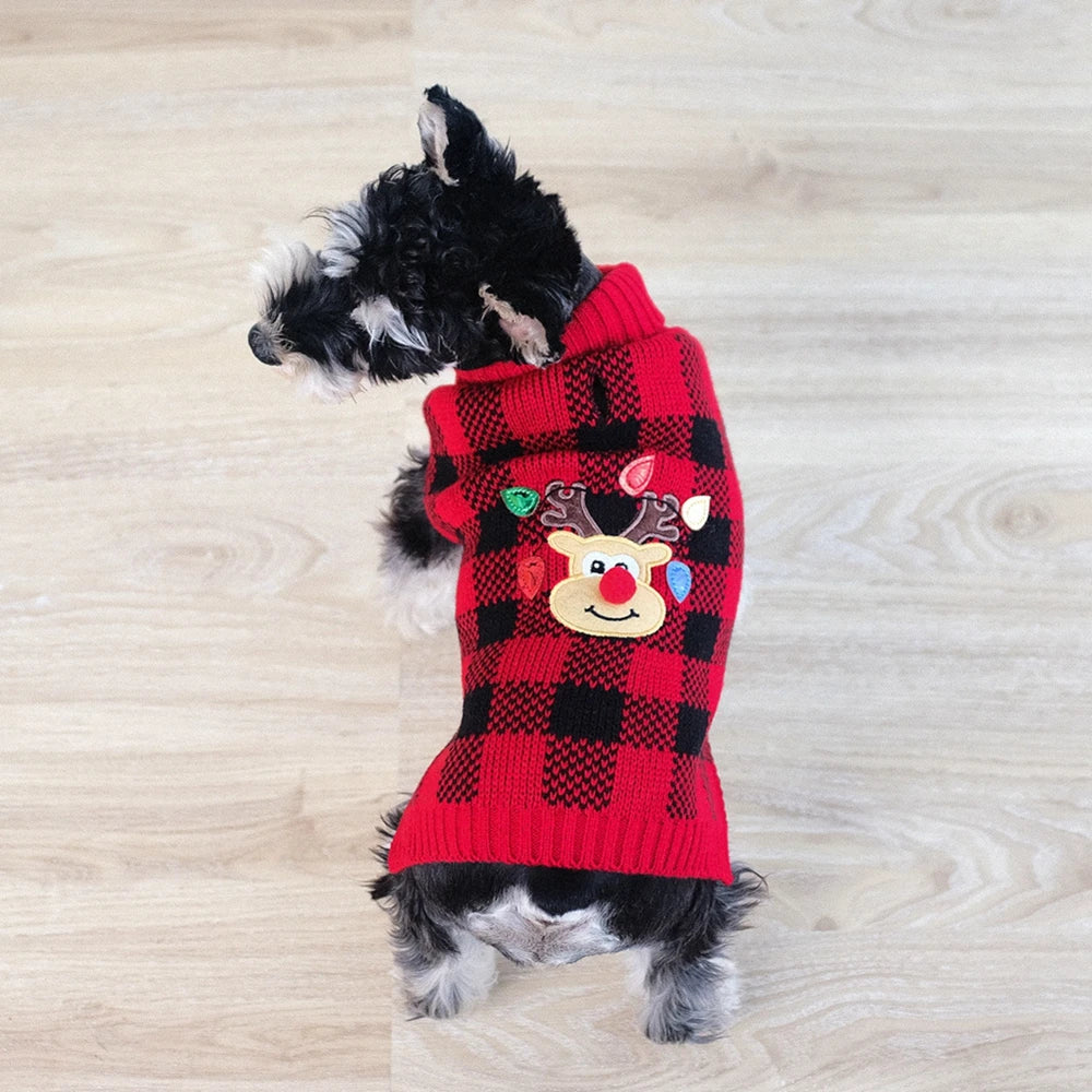 Plaid Pet Dog Sweaters Turtleneck Knitted Dogs Sweatshirt Warm Winter Clothes for Small Medium Dogs