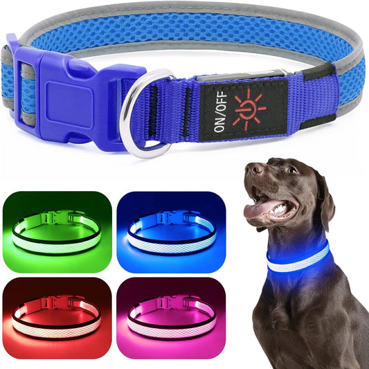 Comfortable Neon Green LED Dog Collar Lights USB Rechargeable Adjustable Soft Mesh for Small Medium Large Dogs
