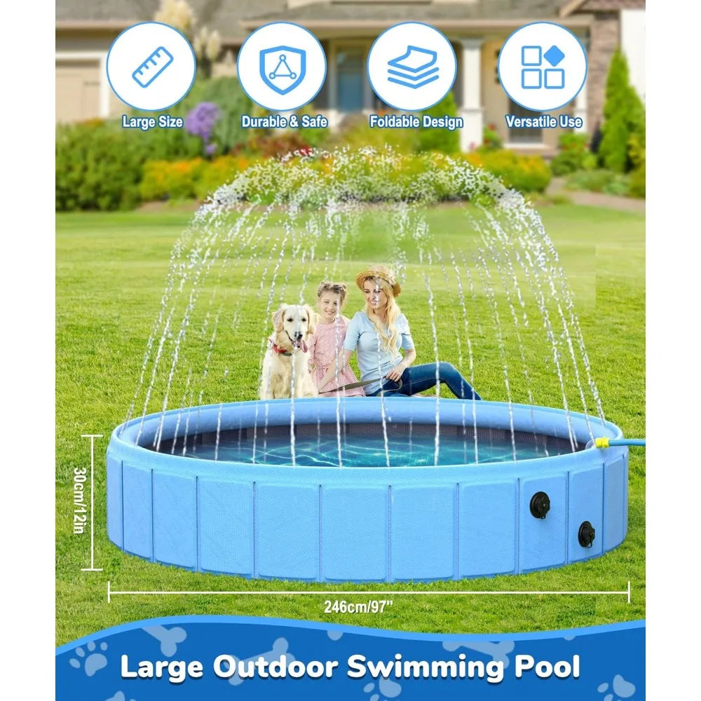 Large Collapsible Dog Pool 0.55mm PVC 2 in 1 Portable Bathtub and Sprinkler for Dogs Cats and Kids