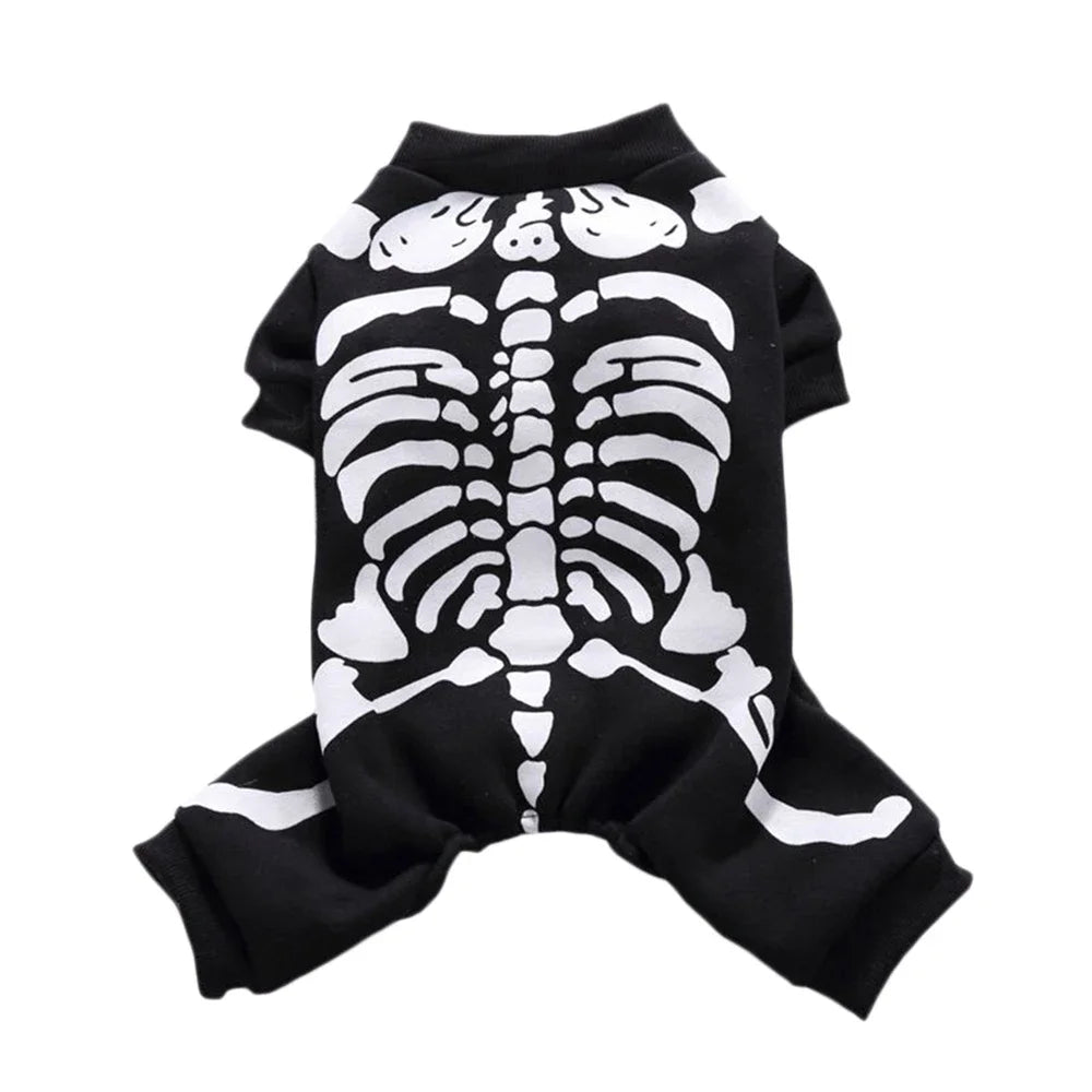 Skeleton Dog Costume for Halloween Pet Clothes Apparel for Small and Medium Dogs and Cats