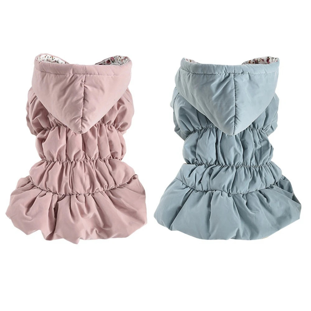 Dog Winter Coat Super Warm Floral Bubble Skirt Hooded Jacket for Puppies and Small Breeds