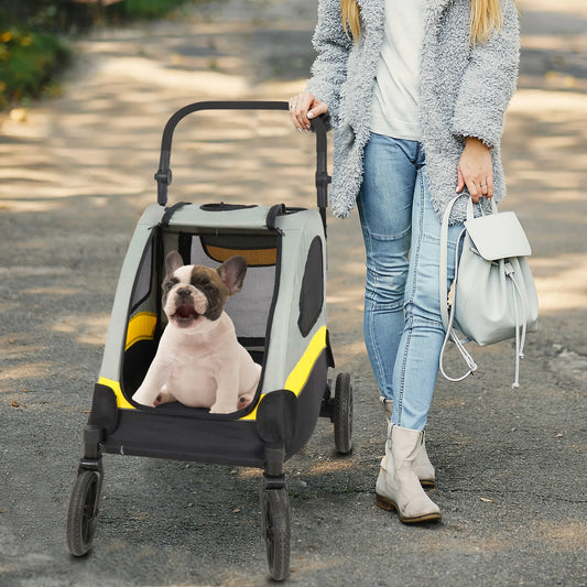 Portable Dog Stroller Pet Jogger Wagon Foldable Cart Travel Trolley Cart Outdoor with 4 Wheels, 3 Mesh Window, Adjustable Handle