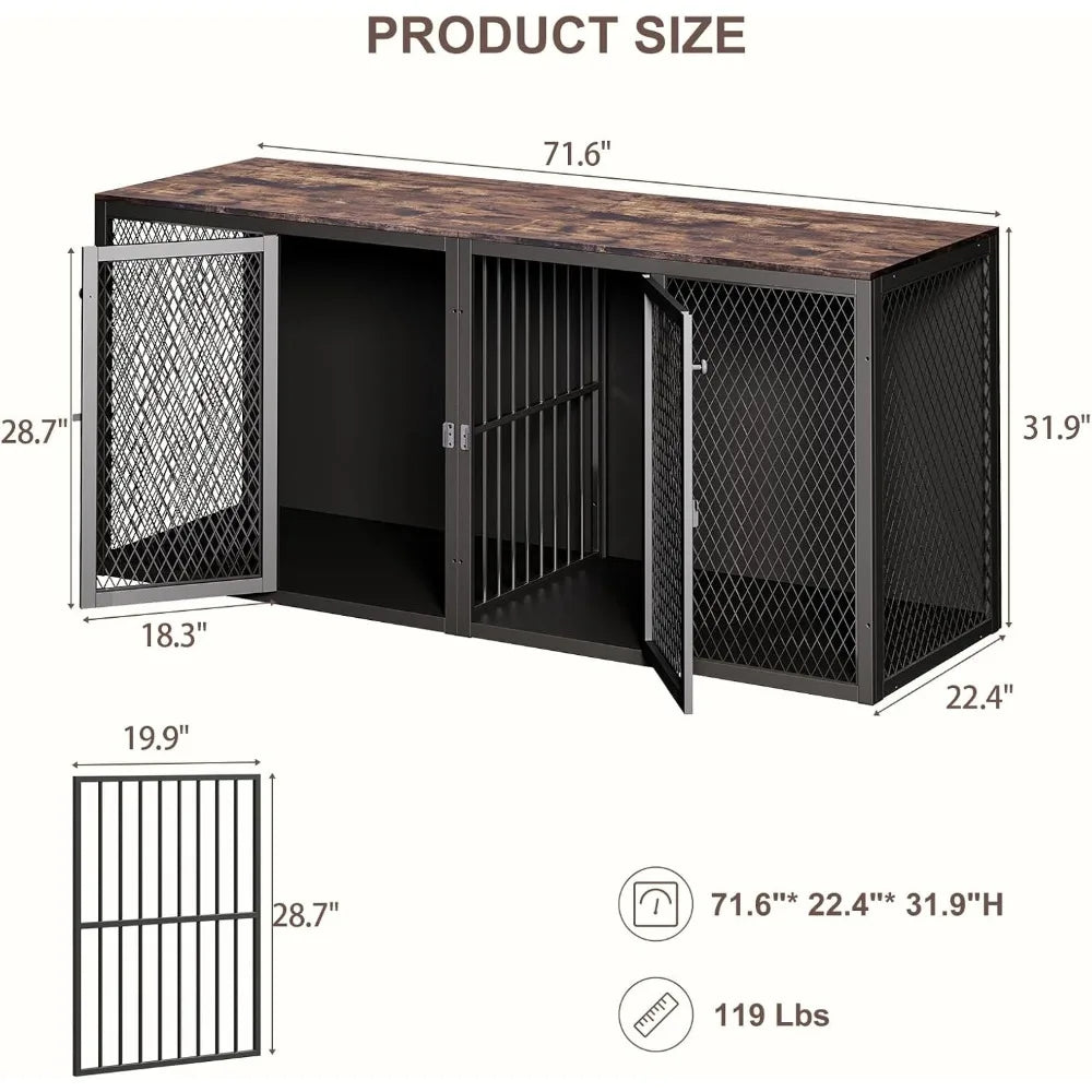 Double Dog Kennel Furniture for Two Dogs Indoor Crate with Divider and Double Door for Small Medium Large Breeds