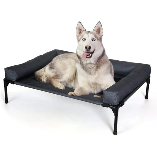 Outdoor Dog Bed Bolster Dog Cot Cooling Dog Hammock, Metal Frame with Washable Mesh Cover, Raised Outside Dog Bed