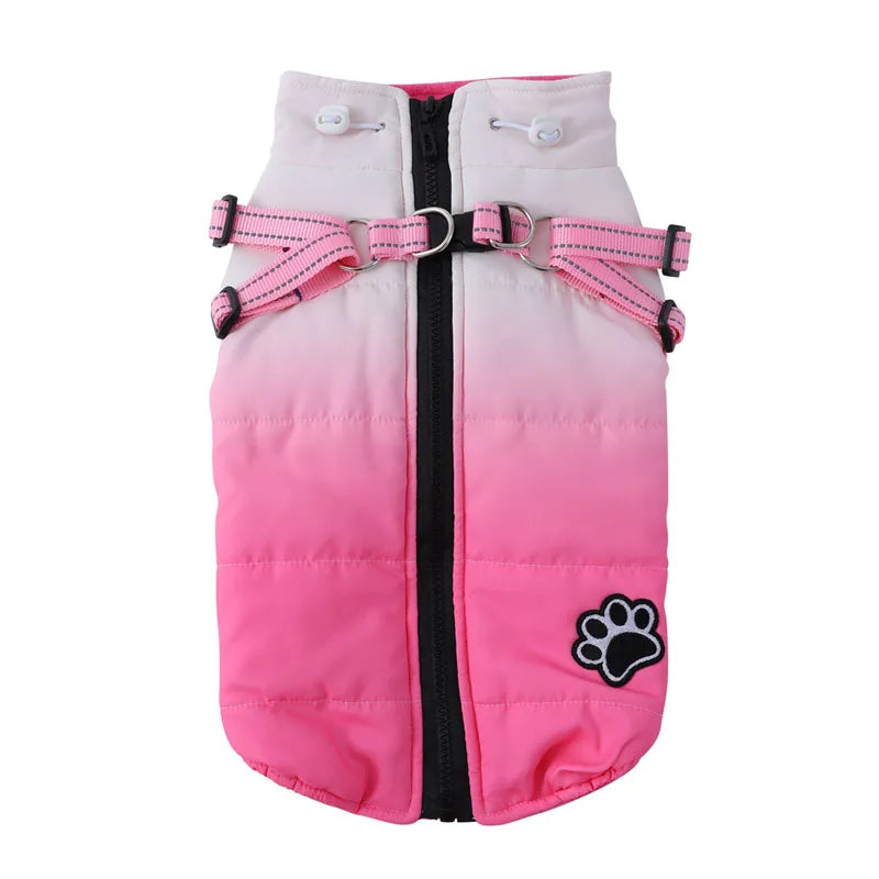 Fashion Color Dog Winter Jacket With Harness Reflective Warm Dog Snow Coat For Small And Medium Dogs Cold Weather Vest Outfit