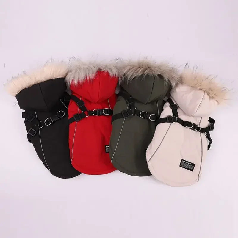 Winter Dog Jacket With Harness Waterproof Hooded Coat For Small And Medium Dogs