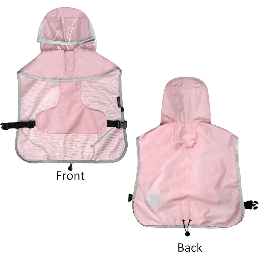 Breathable Waterproof Dog Raincoat Adjustable Hooded Poncho with Leash Hole and Reflective Strip for Medium Large Small Pets