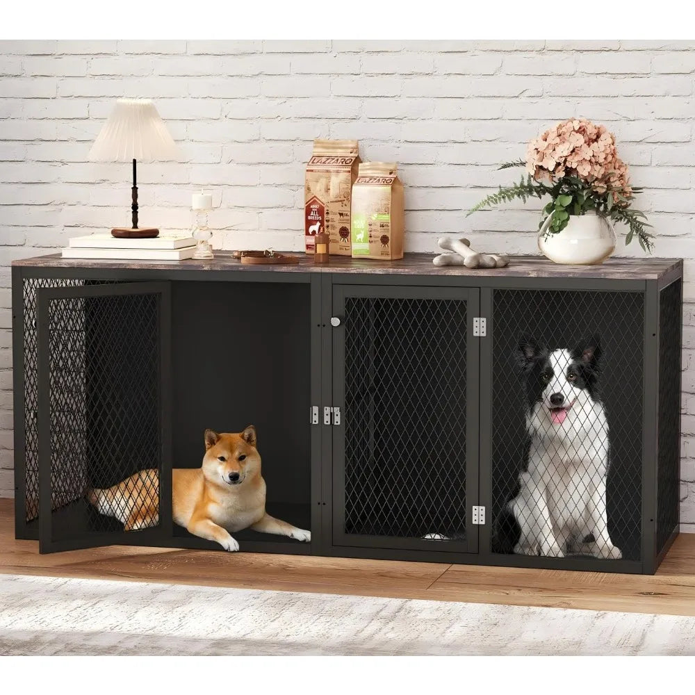 Double Dog Kennel Furniture for Two Dogs Indoor Crate with Divider and Double Door for Small Medium Large Breeds