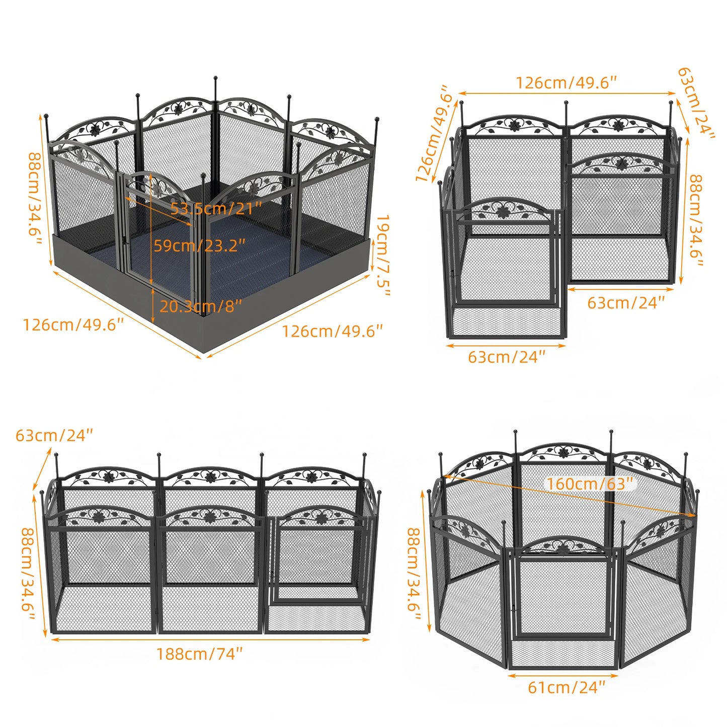 8 Panels DIY Heavy Duty Dog Playpen Indoor Outdoor Metal Fence with Waterproof Fertility Pad for Whelping and Training