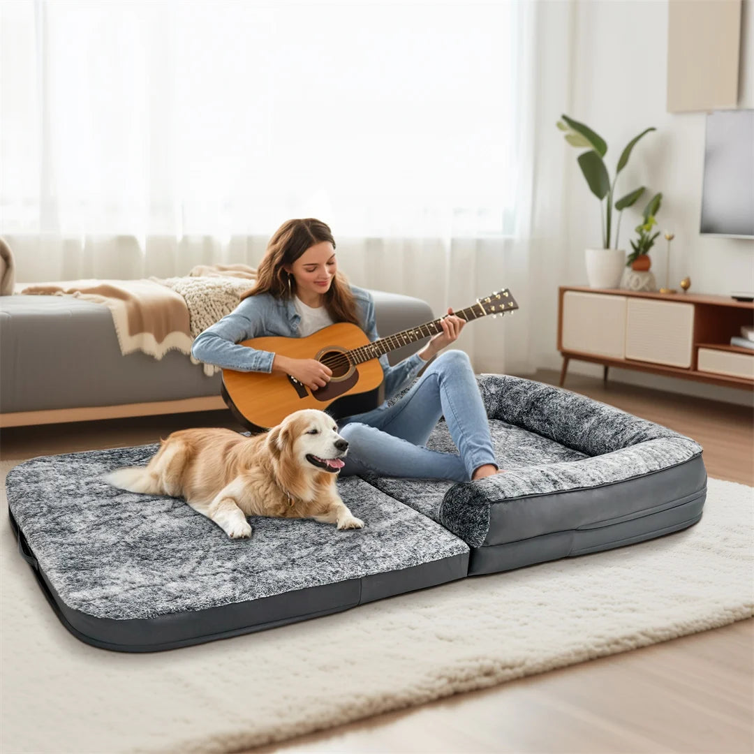 180cm Long Human Size Giant Dog Bed Foldable Calming Pet Dog Bed Plush Cover Orthopedic