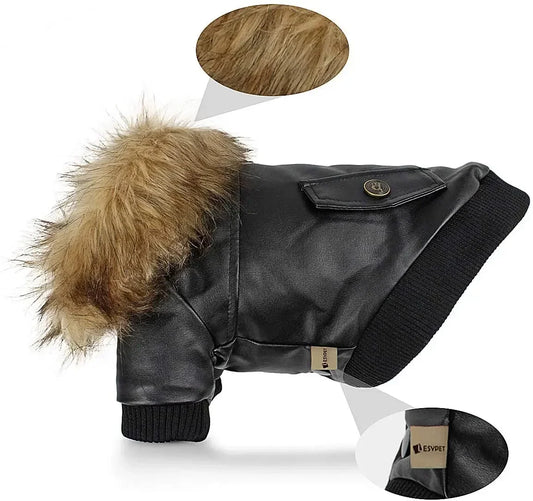 Medium Dog Winter Coat Waterproof PU Leather Jacket for Small Dogs and Puppies