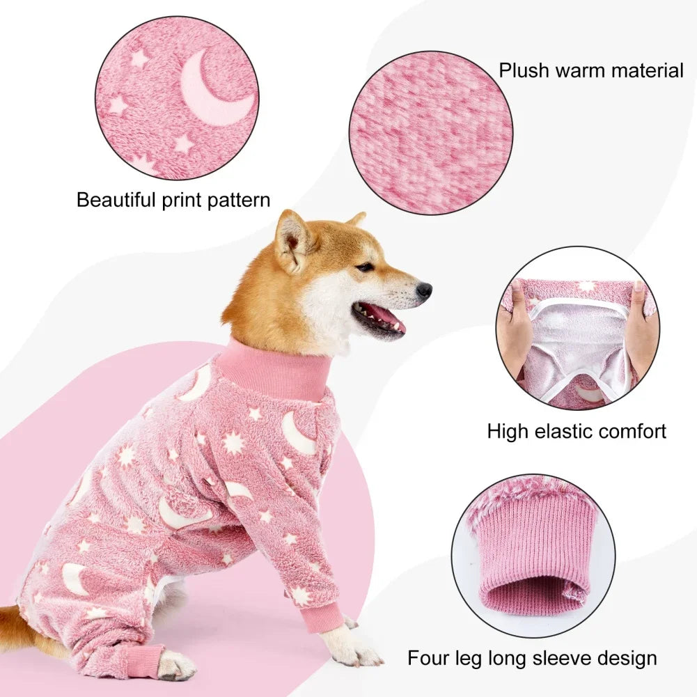 Soft Dog Pajamas Warm Fleece Stretchable Onesie Full Body Jumpsuit Clothing for Dogs