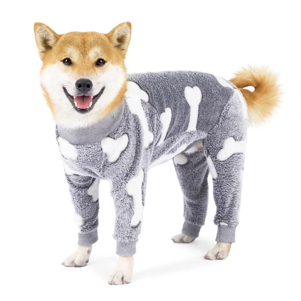 Soft Dog Pajamas Warm Fleece Stretchable Onesie Full Body Jumpsuit Clothing for Dogs