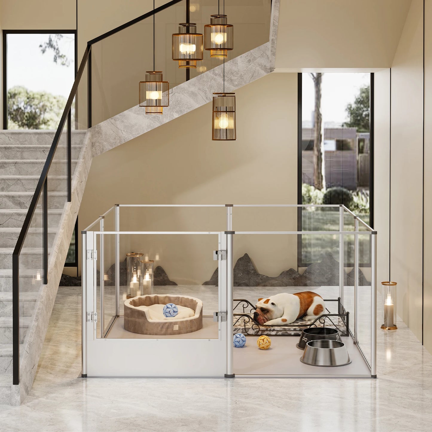 BingoPaw Acrylic Dog Playpen Fence Clear Exercise Play Pen with Waterproof Fertility Pad for Cats and Puppies