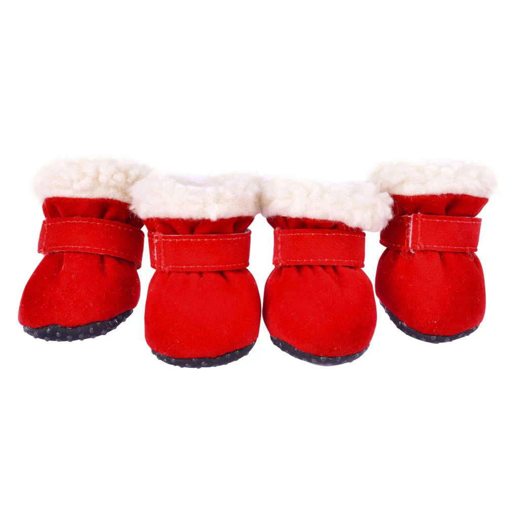 4Pcs Pet Dog Snow Boots Autumn Winter Warm Plush Dog Shoes for Small Medium Dog Cats S-XL Soft with Non-Slip Soles