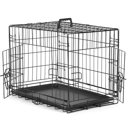 JHK Double Door Folding Metal Wire Dog Cage with Plastic Leak Proof Pan Tray Extra Large Pet Kennel for Indoor Outdoor Travel