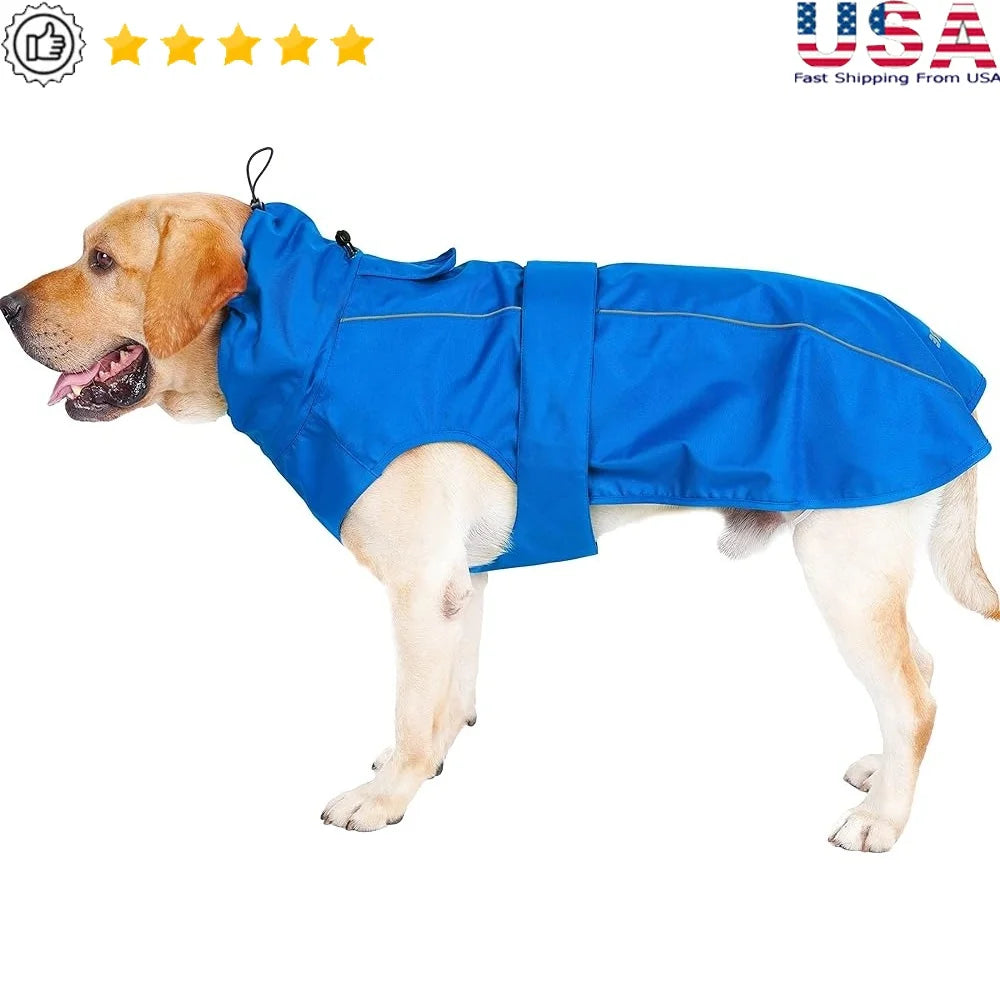 Waterproof Dog Raincoat Adjustable Breathable Jacket with Leash Hole Reflective Strip Lightweight Windproof Weather Resistant