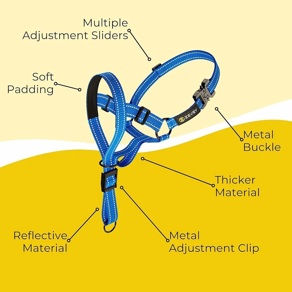 Dog Headcollar with Leash Safety Strap Adjustable Comfortable Fit Reflective Nylon Design Ideal for Dogs
