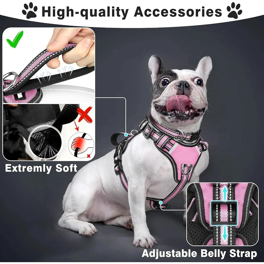 Reflective No Pull Pet Harness Collar Leash Set Adjustable Durable Comfort for Small Medium Large Dogs Walking Jogging Safety