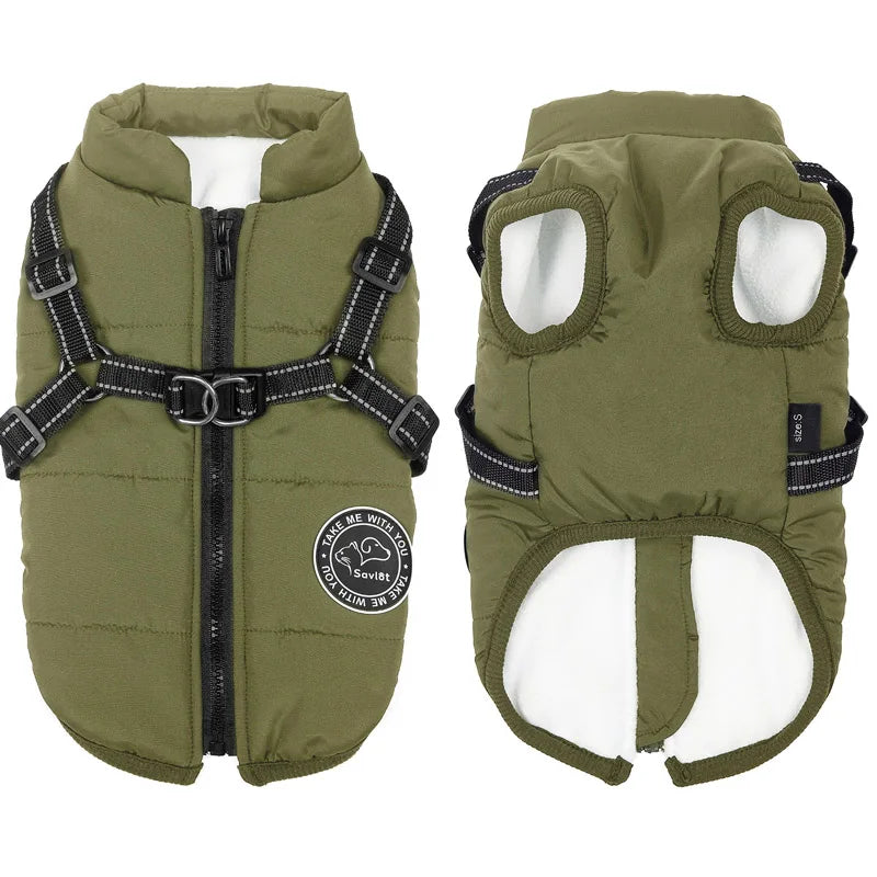 Winter Warm Waterproof Dog Jacket Pet Coat Fleece Harness Vest for Small and Large Dogs
