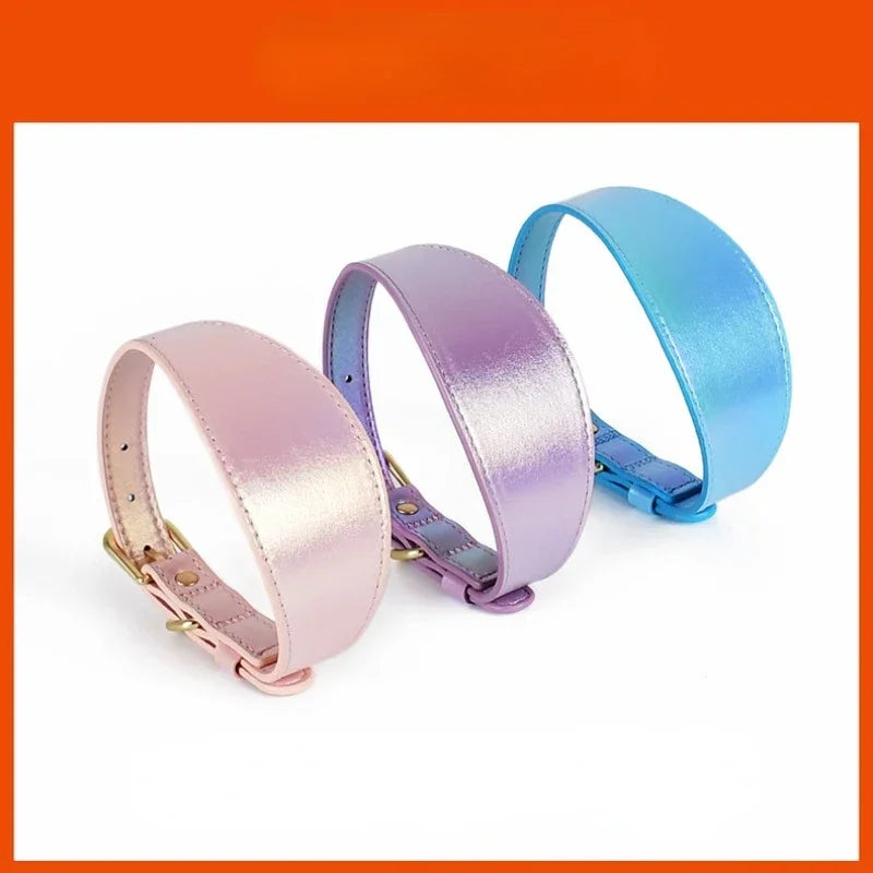 PU Pet Collar Adjustable Light Reflecting Soft Leather for Small to Medium Dogs