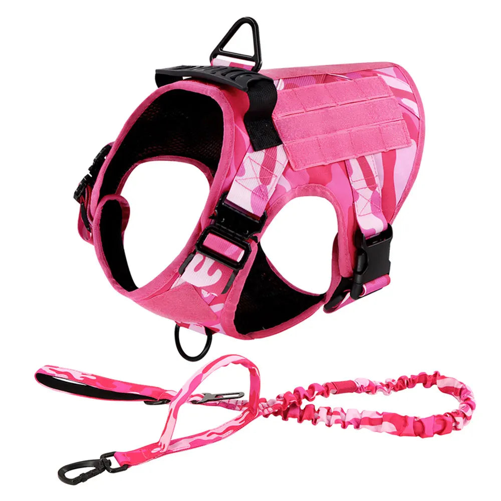 Military Pink Camouflage Dog Harness for Large and Medium Dogs Adjustable Tactical Training Vest