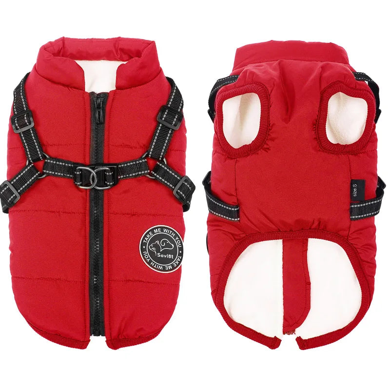 Winter Warm Waterproof Dog Jacket Pet Coat Fleece Harness Vest for Small and Large Dogs