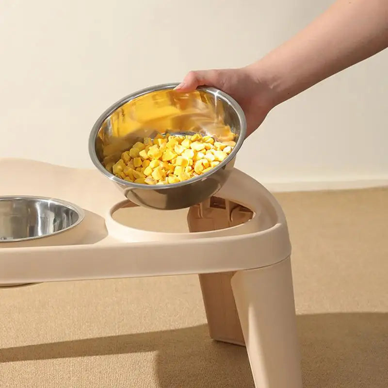 Elevated Dog Feeder with Foldable Raised Stand and Double Stainless Steel Bowls for Small Medium Large Dogs
