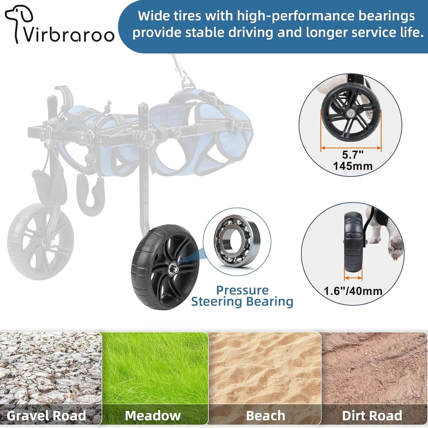 Dog Wheelchair for Back Legs with Upgraded All Terrain Tires and Durable Bearings Adjustable Dog Wheelchair Reflective Safety Design