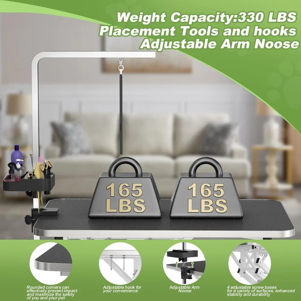 42" Hydraulic Pet Grooming Table w/Anti-Static Table Top, Heav Duty Z-Lift Dog Grooming Table/21-36 w/Armrests/Leash Covers