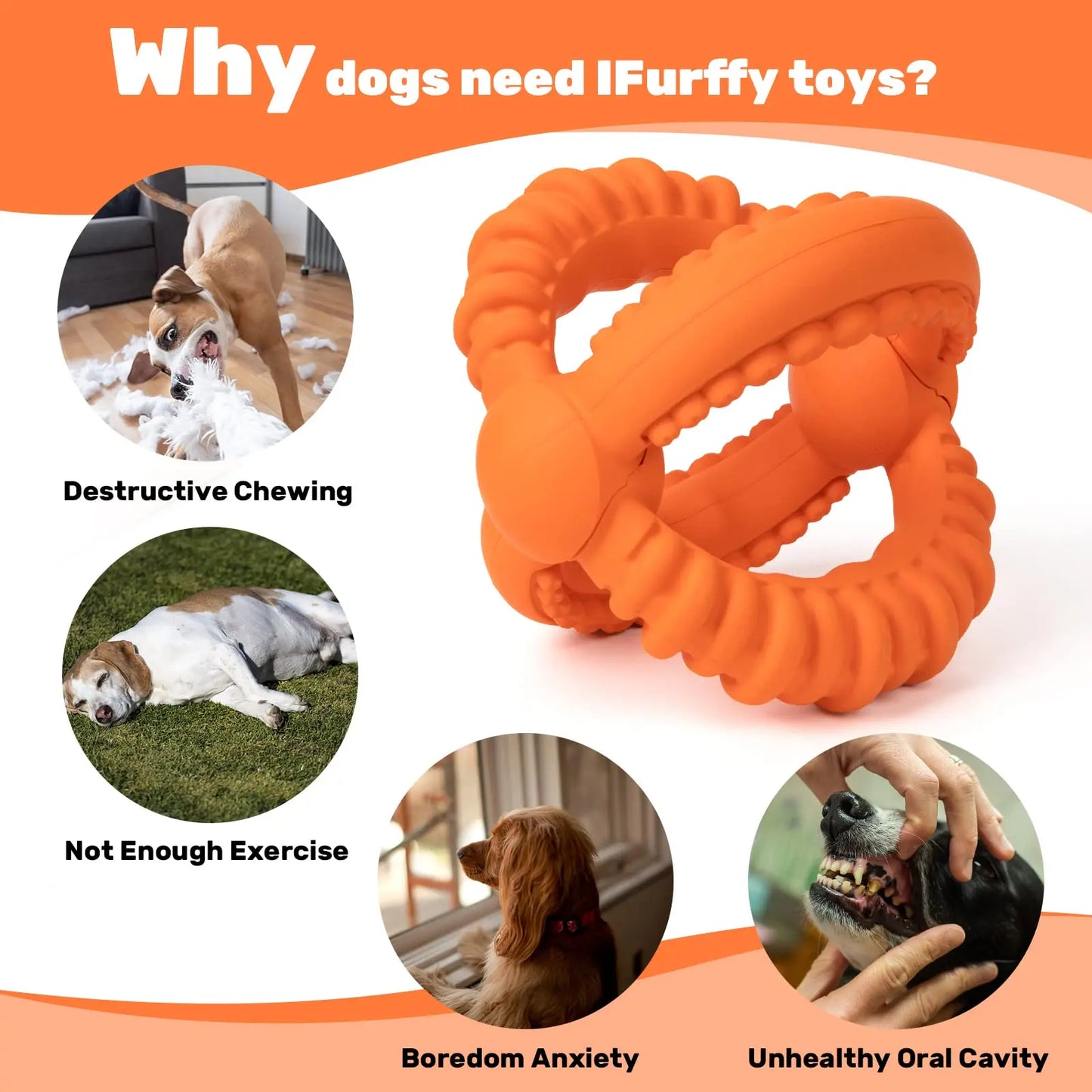 Interactive Dog Toys Detachable Dog Tug of War Toy with Two Rings Natural Rubber Chew Toys for Large Dogs