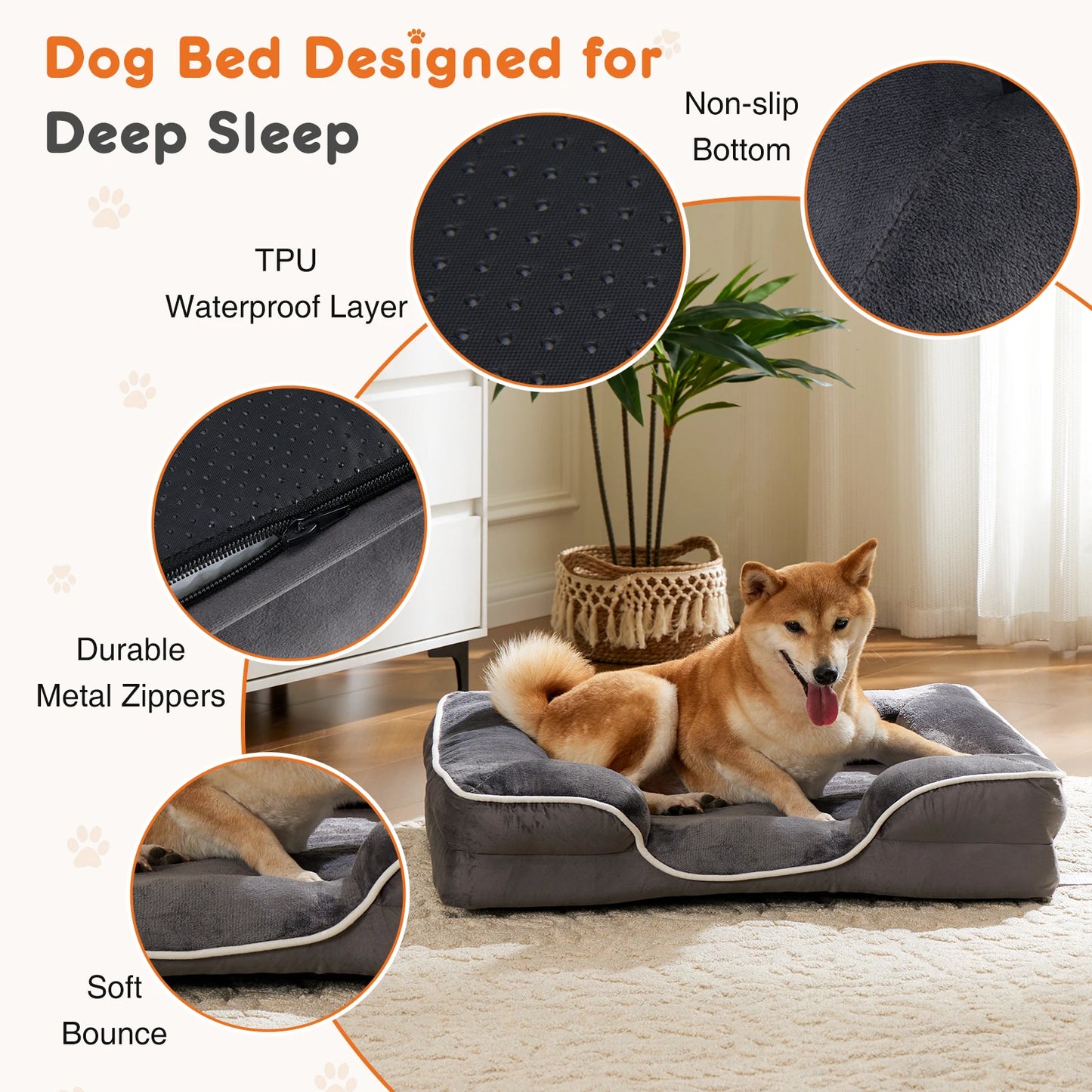 JHK Orthopedic Dog Bed Memory Foam Pet Bed for Small Dogs and Cats Washable Removable Cover Non Slip Base Waterproof Liner
