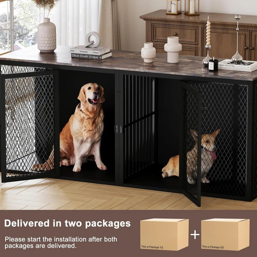 Dog Kennel Furniture For Two Dogs Indoor Double Dog Cage With Divider And Double Door Suitable For Small Medium Large Breeds