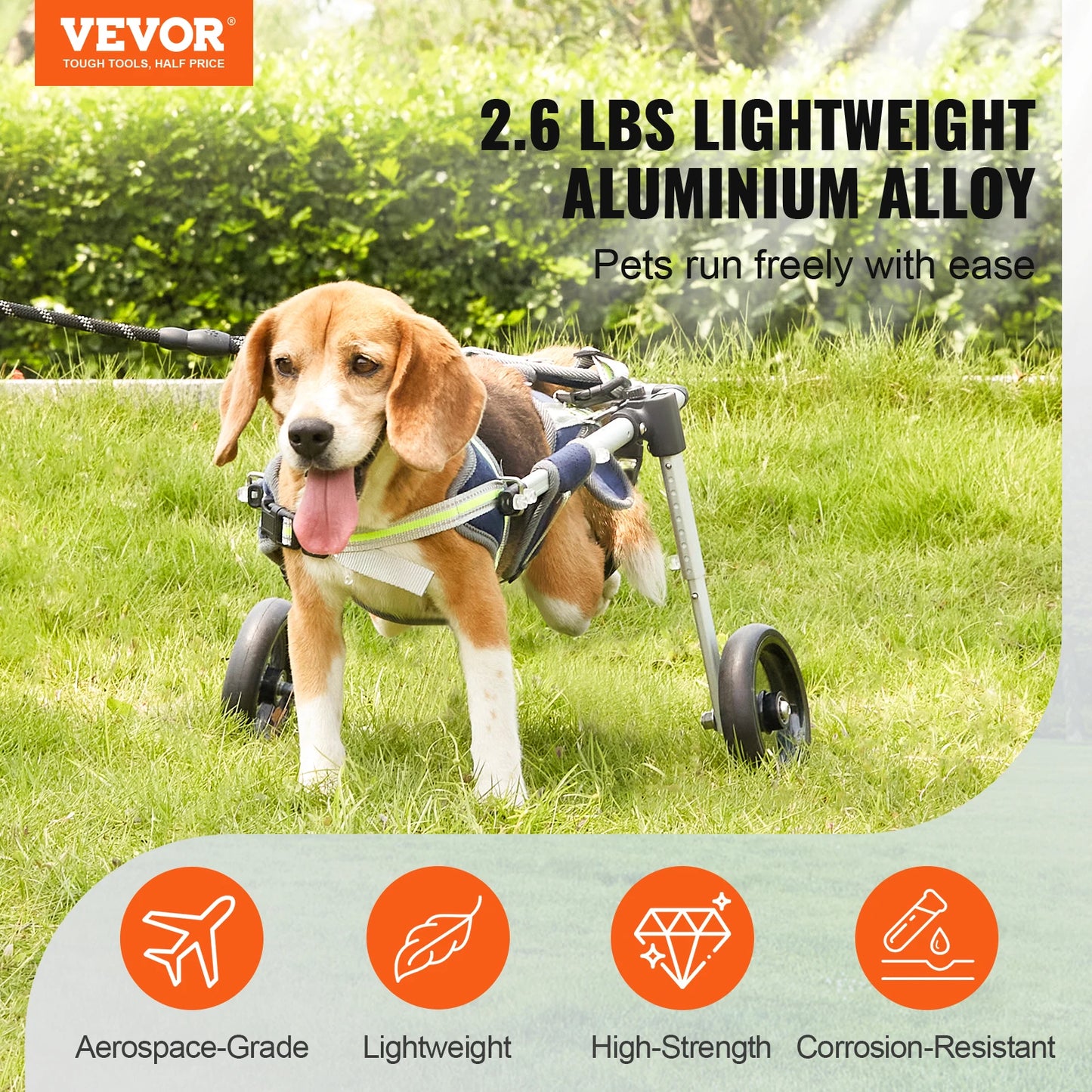 VEVOR 2 Wheels Dog Wheelchair for Back Legs Pet Wheelchair Dog Cart for Injured Disabled Paralysis Hind Limb Weak Pet